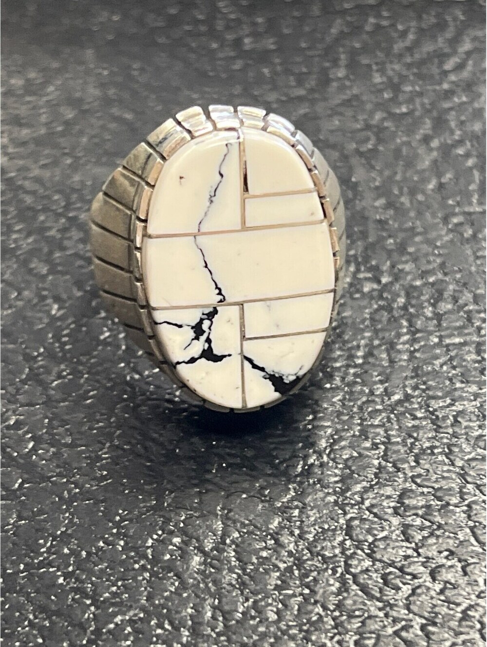 Navajo sterling silver white buffalo band ring size 9 -Trevor Jack